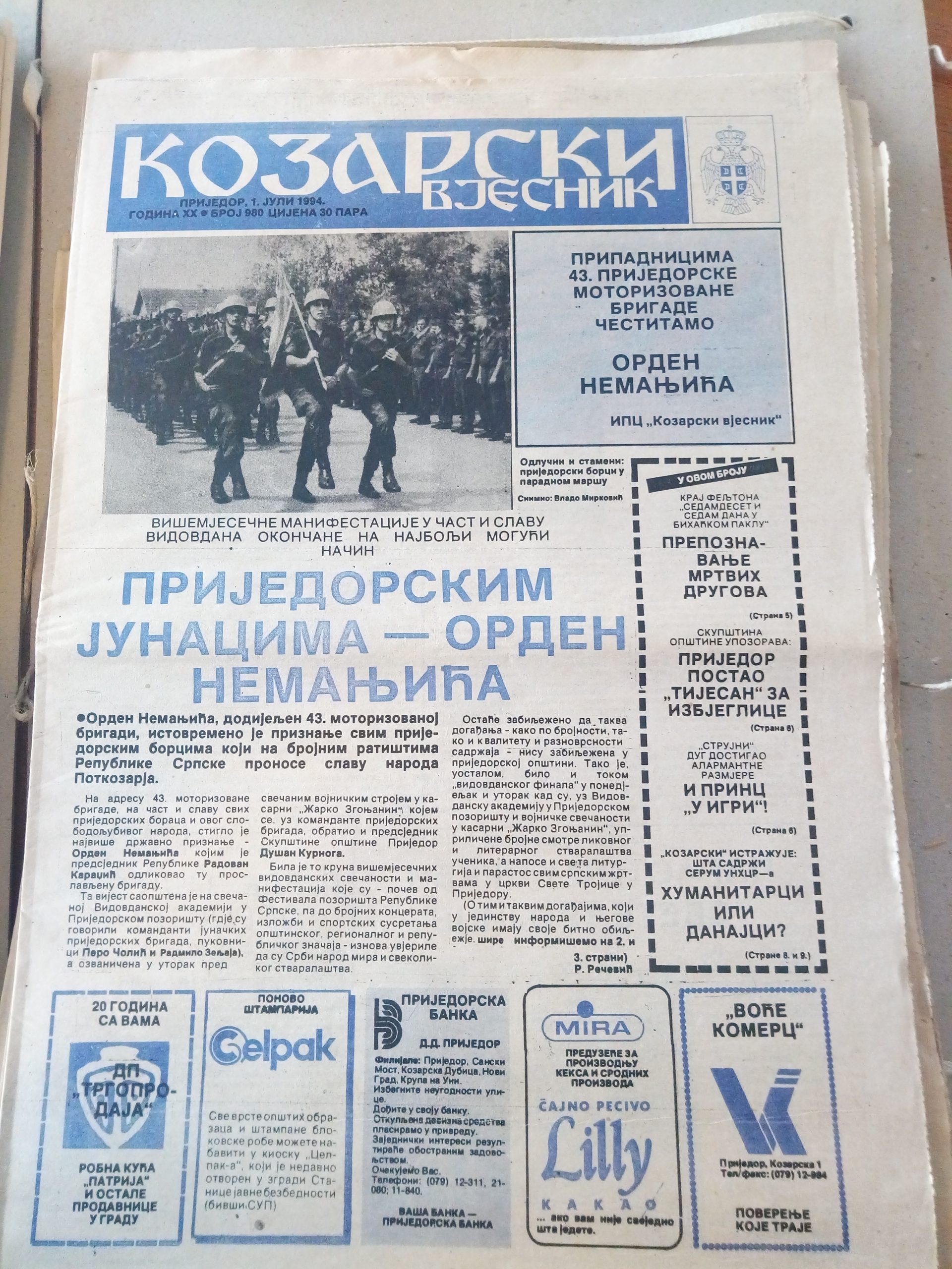 1994-07-01 Prijedorskim junacima orden Nemanjića